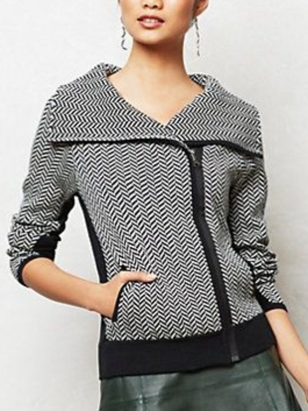 Anthropologie Moto Sweater Jacket in Black & White